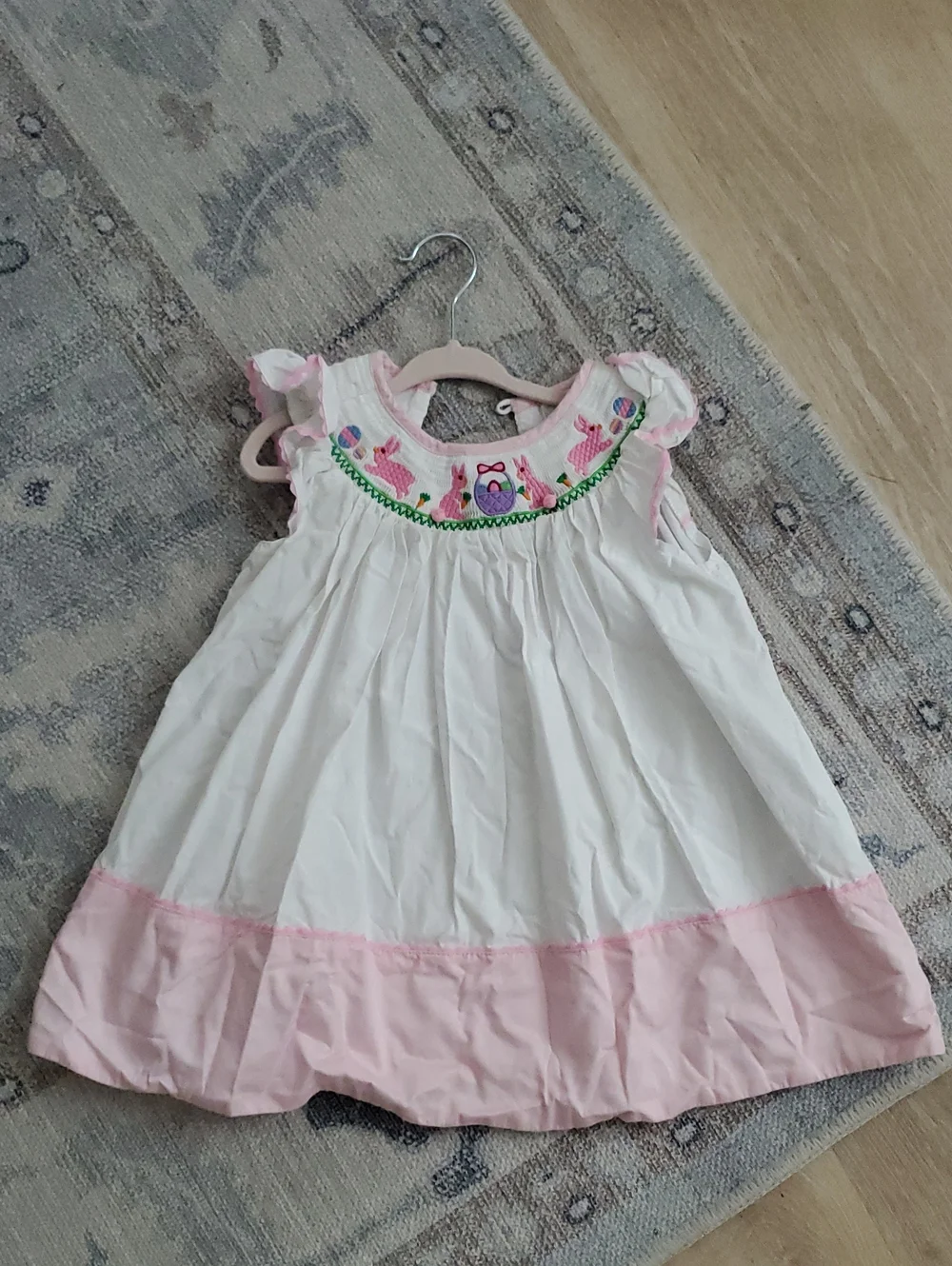 Lil Cactus Girls Easter Bunny Smocked Flutter Sleeve Bunny Dress Sz3T